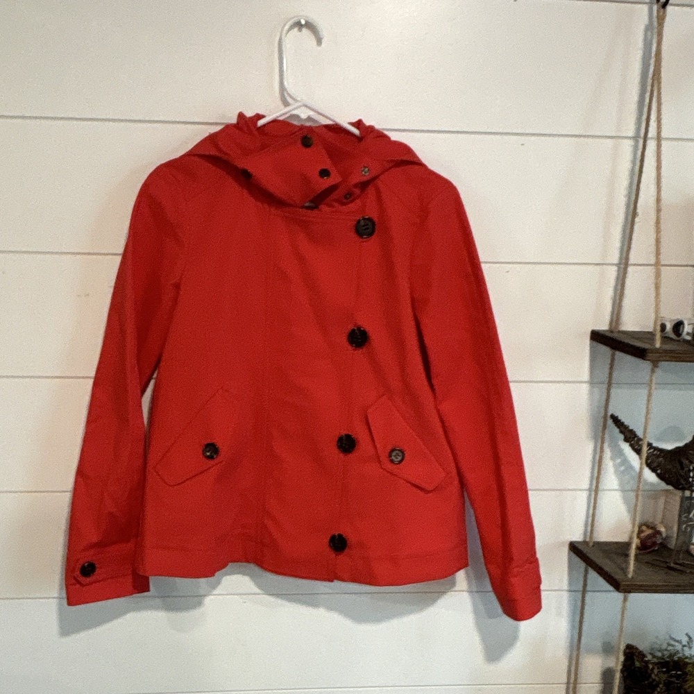 Loft Women's Bright Red Short Flair Jacket With Large Black Decorative Buttons L